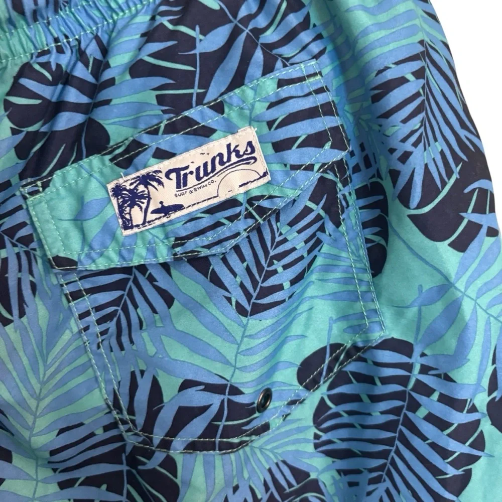 Trunks‎ Surf Co. Blue Leaf Pattern Swim Trunks XL